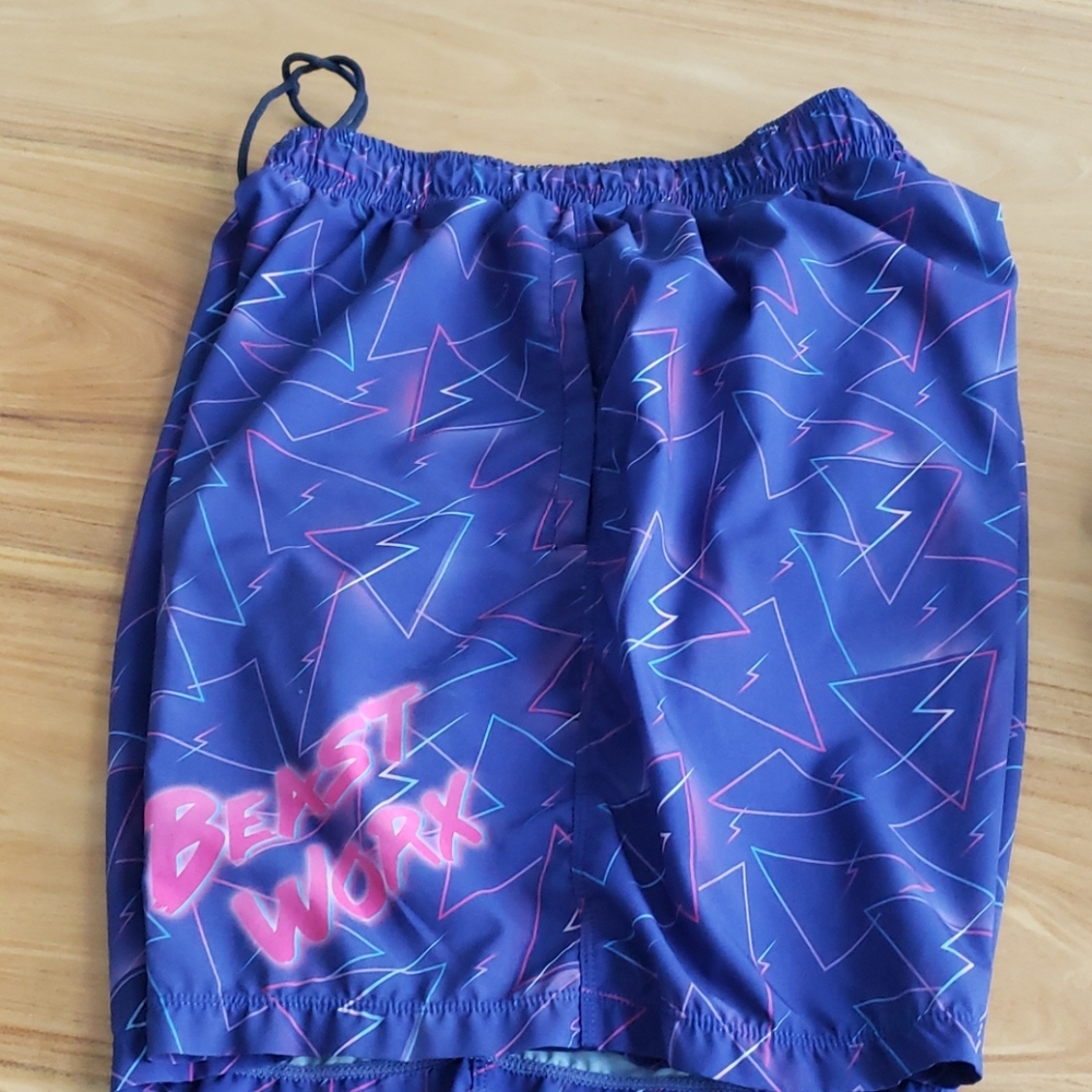 beast worx brand 80's print fun work out shorts